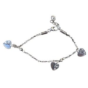Brighton‎ Silver Tone Heart Charm AnKlet Women's Adjustable Chain bracelet